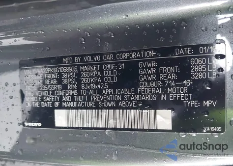 2016 Volvo Xc90 T6 Momentum z USA, uszkodzony, nr VIN YV4A22PK6G1068936